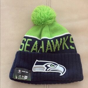 New Era Green and Blue Seahawks Pom-Pom Hat NWT